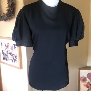 EXPRESS size XL Ladies Black Popover Blouse Poof-Sleeve Elegant Career $69 NEW